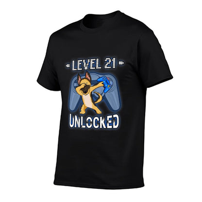 Level 21 Unlocked - Dab German Shepherd Gamer 21st Birthday Premium  Fade-proof Color T-Shirt