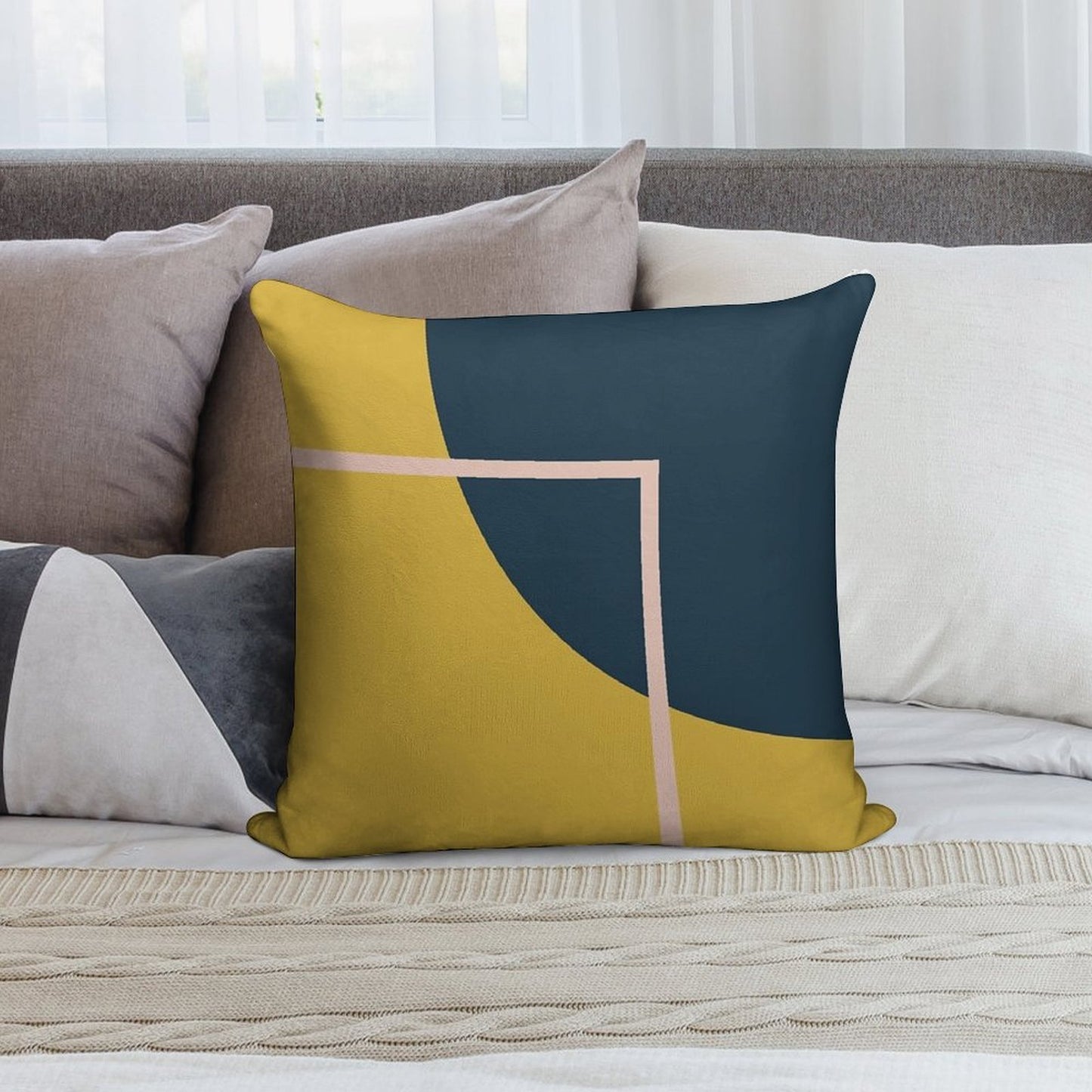 Abstract Geometric Minimalist Navy Blue, Mustard Yellow, And Blush Pink Soft Ultra-Soft Texture Throw Pillow