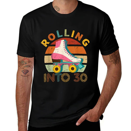 Roller Skates - Rolling Into 30 Years Old Bday 30th Birthday  Heathered Texture T-Shirt