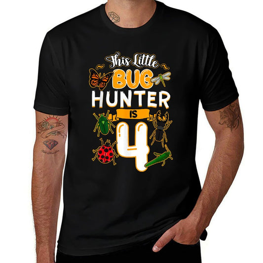 This Little Bug Hunter Is 4 Birthday Insect Bday Party  Fade-proof Color T-Shirt