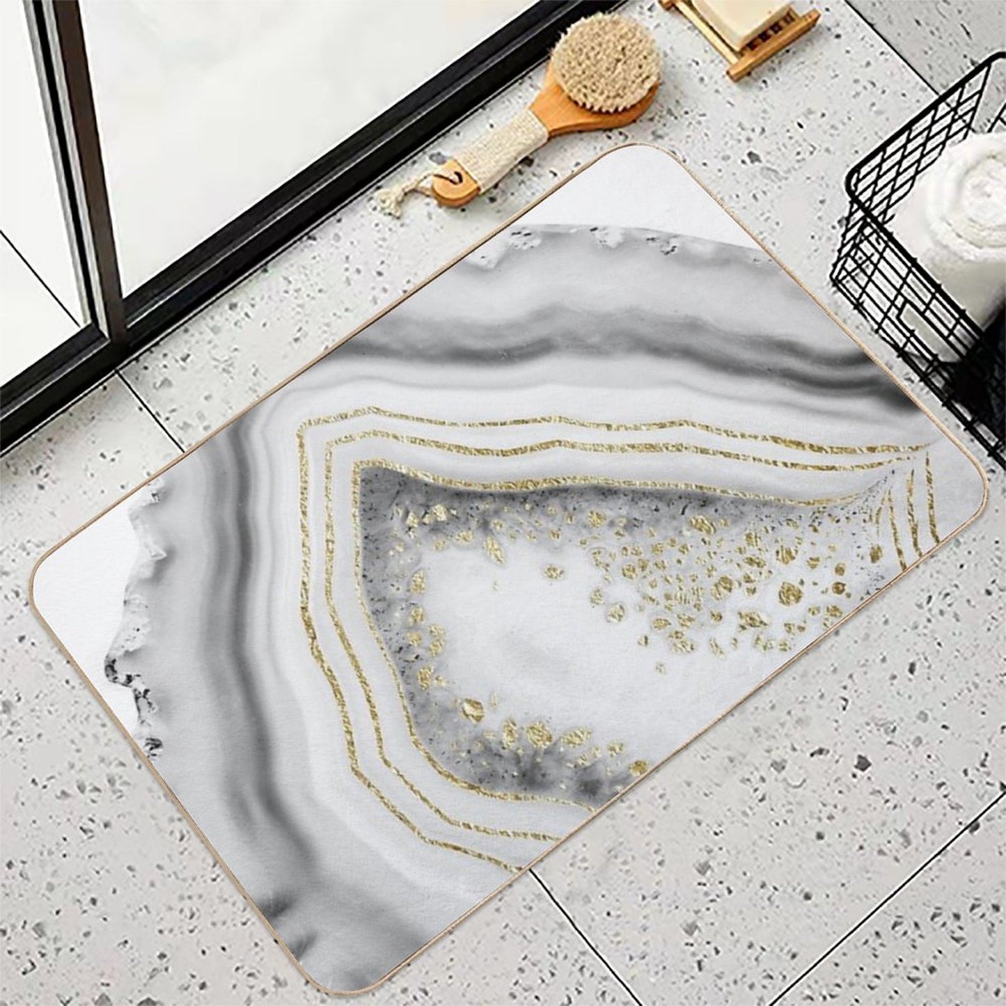White Agate Gold Foil Glam #1 (Photo of Foil Only - Not Reflective)  Dirt-Trapping Bath Mat