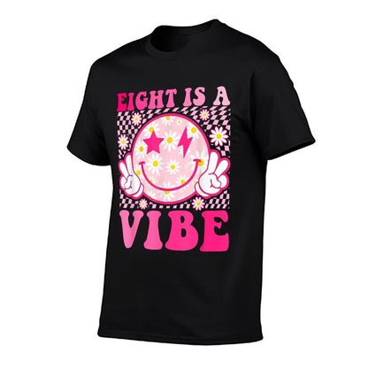 Eight Is A Vibe 8th Birthday Groovy 8 Years Old Smile Face  Oversized Silhouette T-Shirt