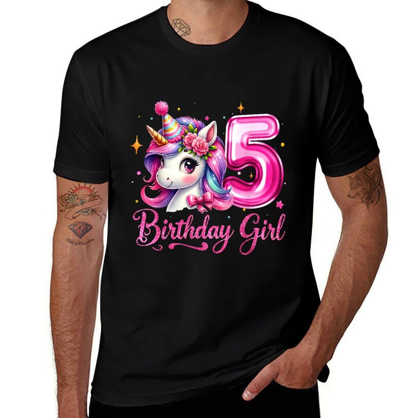 Cute Unicorn 5th Birthday 5 Years Old Birthday Girls Kids  Summer-ready Fabric T-Shirt