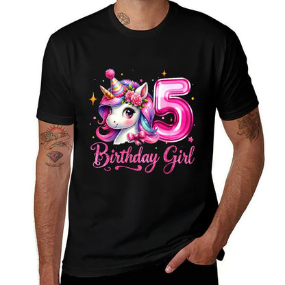 Cute Unicorn 5th Birthday 5 Years Old Birthday Girls Kids  Summer-ready Fabric T-Shirt