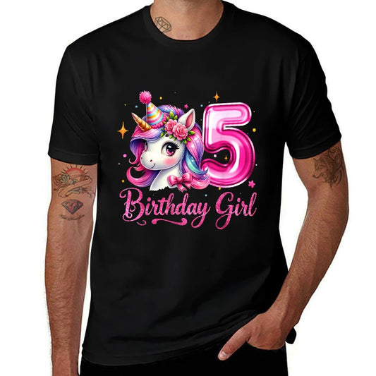 Cute Unicorn 5th Birthday 5 Years Old Birthday Girls Kids  Summer-ready Fabric T-Shirt