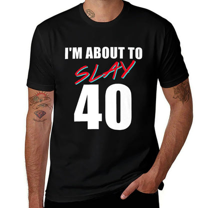 About To-Slay Forty Cute 40th Birthday For Women Premium  Ribbed Collar T-Shirt