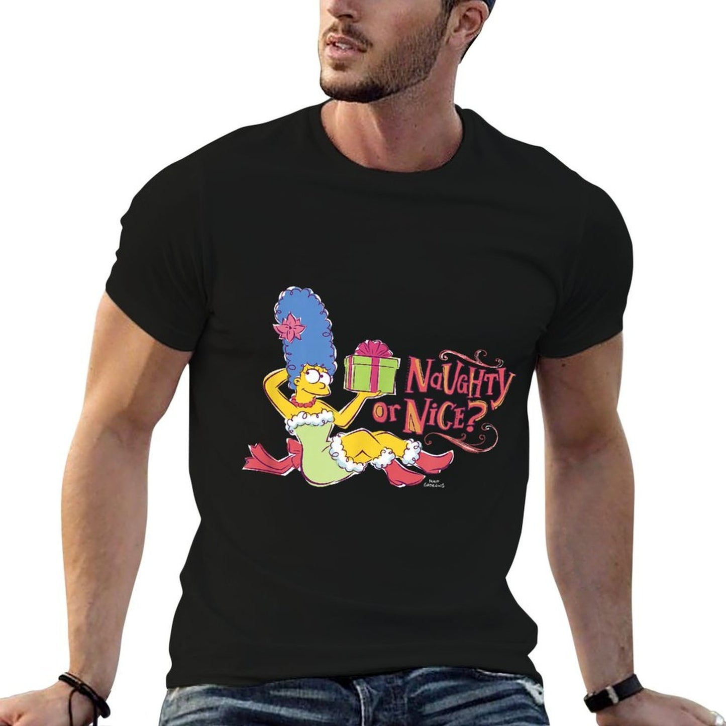 The Simpsons Christmas Marge Naughty Or Nice V2  Slim-fit Cut T-Shirt