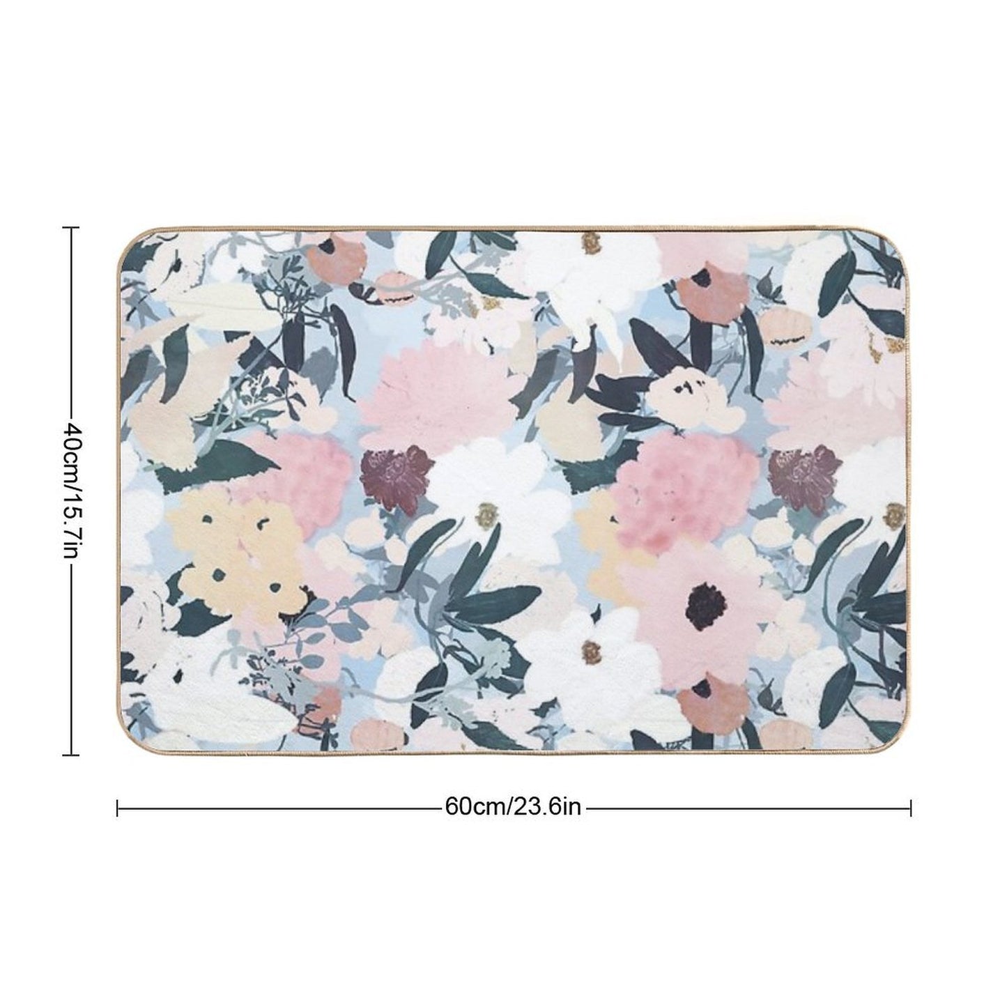 Pink White Floral Watercolor Blue Design  Fade-Resistant Bath Mat