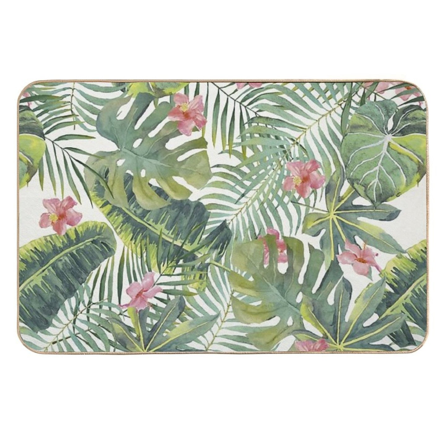 Tropical Leaves Pattern  Easy To Clean Bath Mat