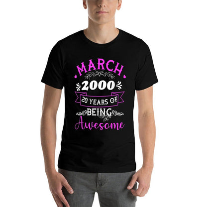 March 2000 20 Years of Being Awesome Costume 20th Birthday  Ribbed Collar T-Shirt