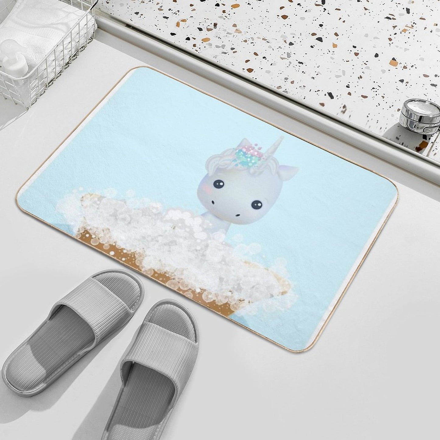 Cute Baby Unicorn in A Bathtub, Boys Bathroom Print, Safari Baby Animals in Tub, Whimsy Animal, Kids Bathroom Art  Eco-Friendly Bath Mat