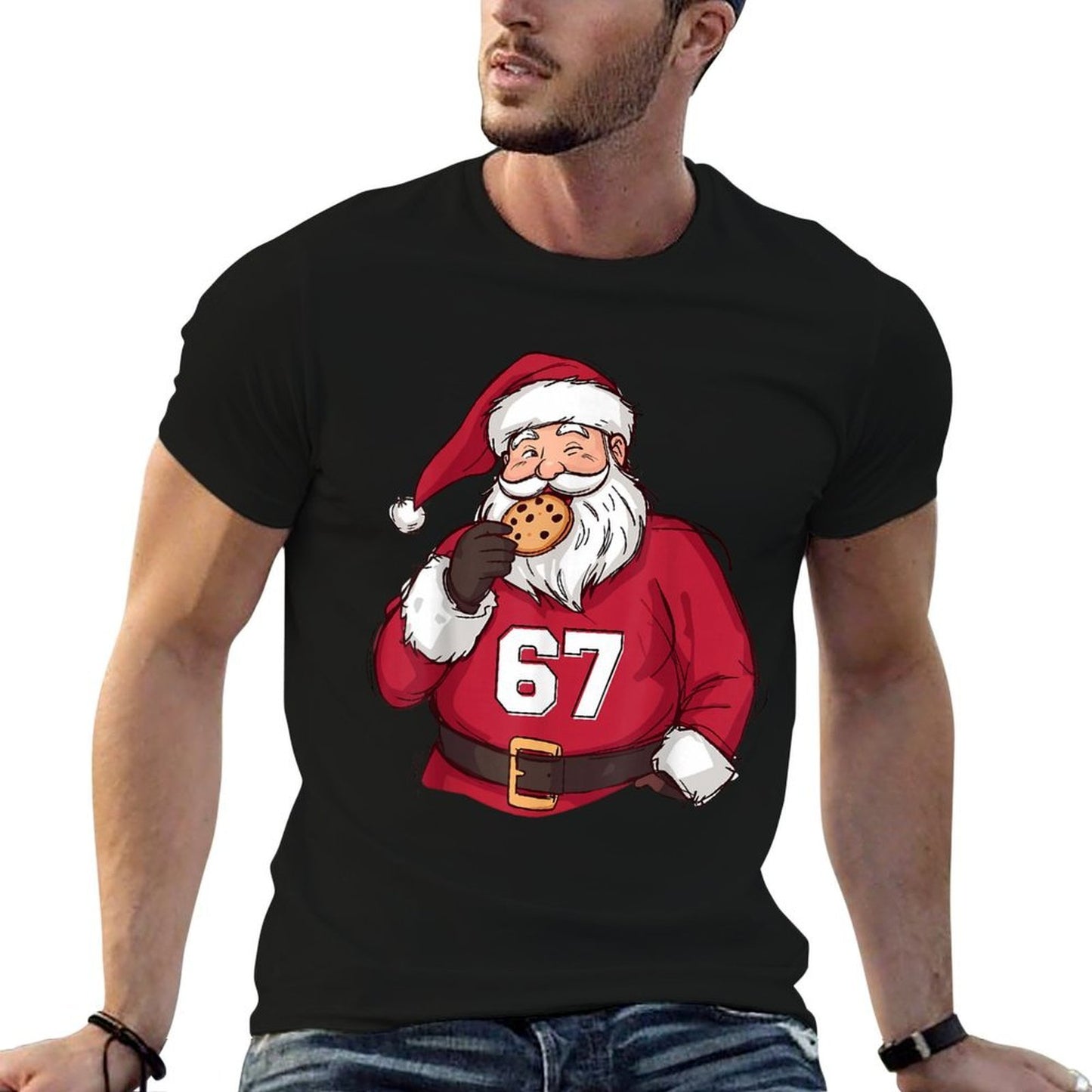 Funny 6 7 Meme Brainrot Santa Claus for Boys Kids Christmas  Ribbed Collar T-Shirt