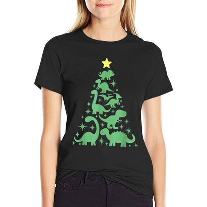 Dinosaur Christmas Tree Dino TRex Dinosaur Lover Christmas  Rolled Sleeves T-Shirt