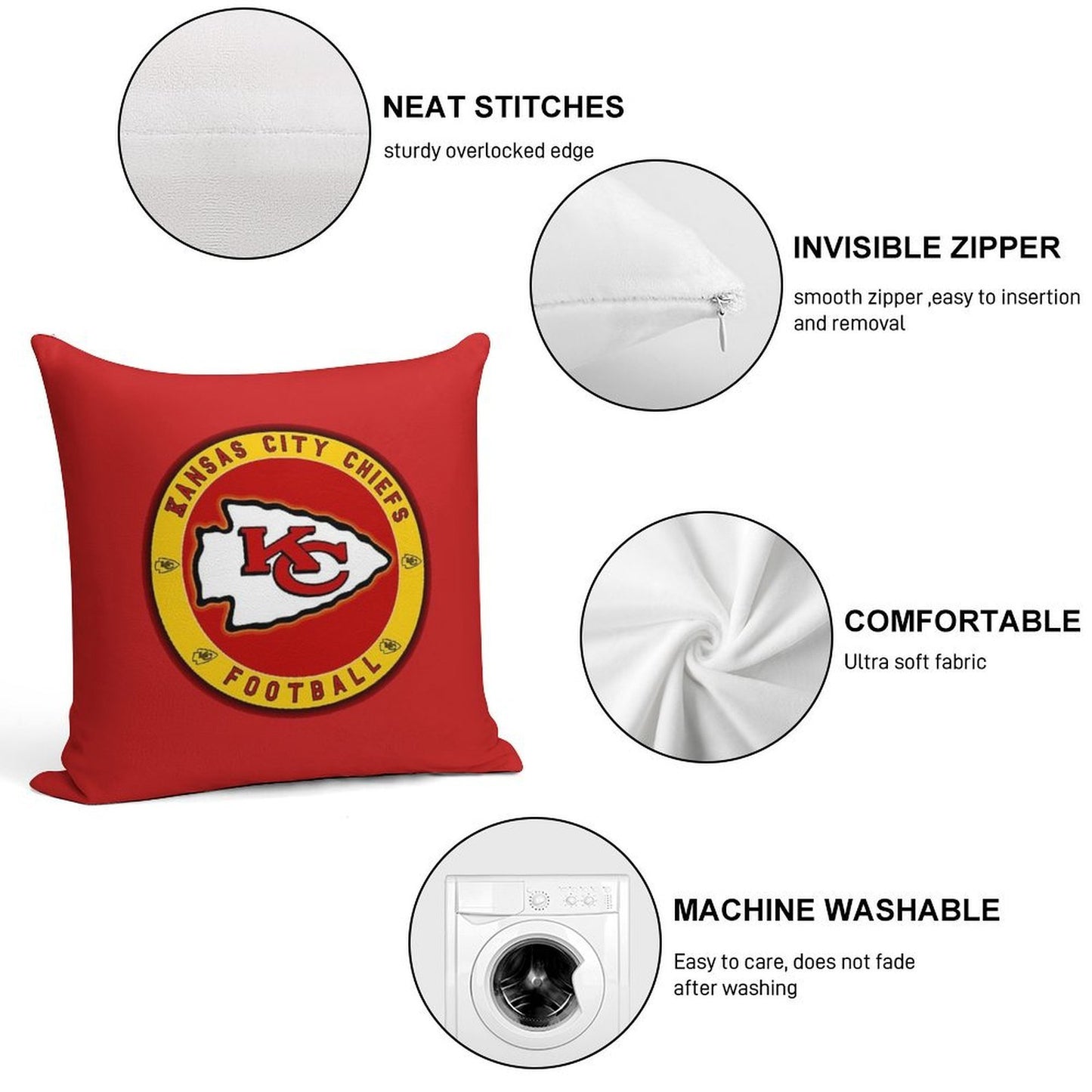 Chiefs-kansas Soft Home Decor Throw Pillow