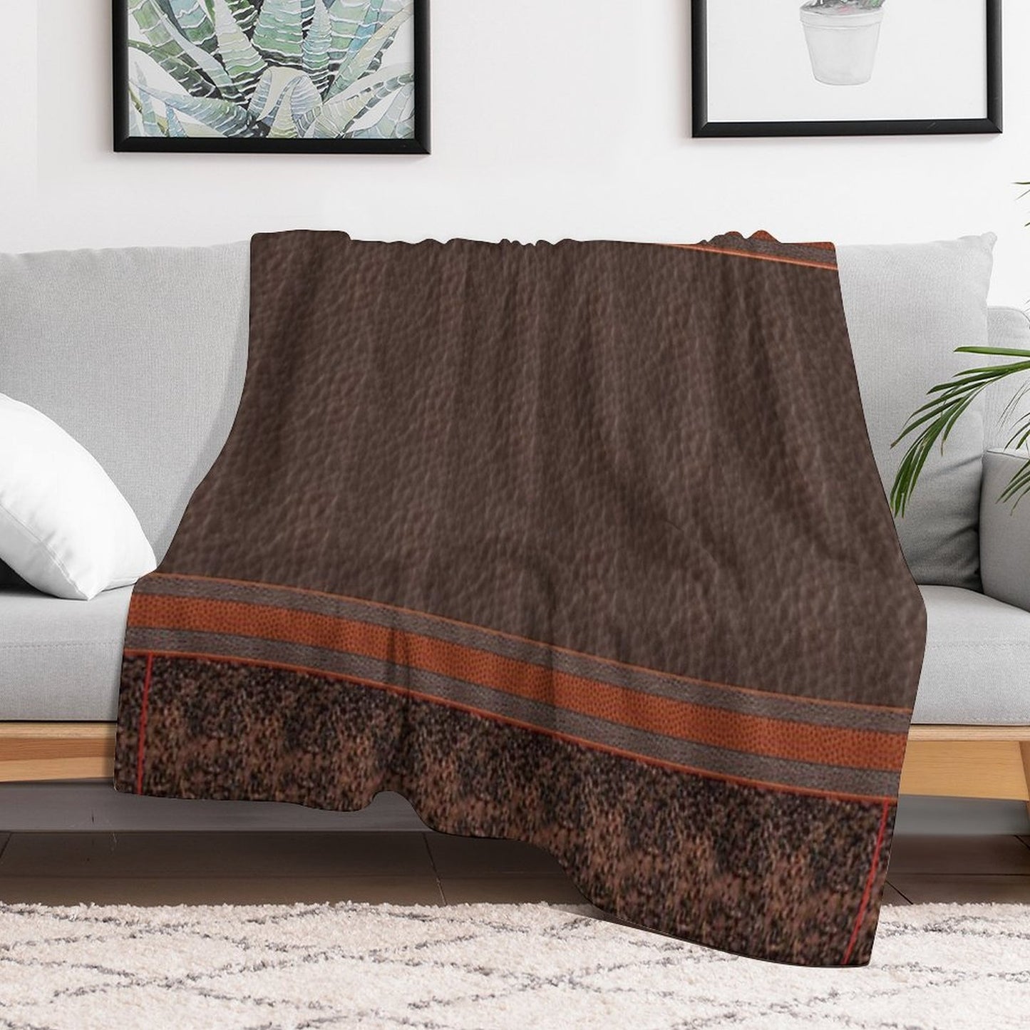 Brown Sweater Faux Vegan Leather Pattern Print Brown Bohemian Boho Thigh High Striped Top Socks Leggings Wrinkle-free Throw Blanket