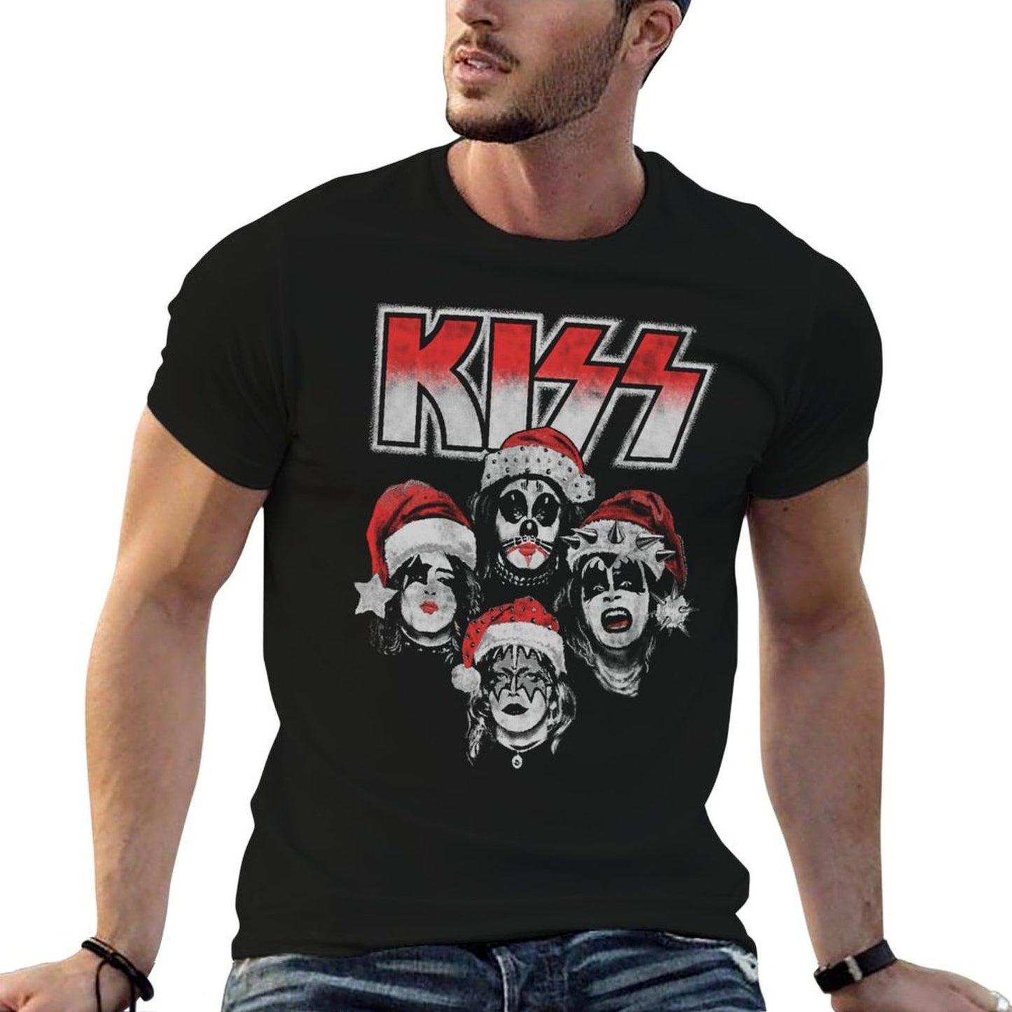 KISS - Detroit Rock Santa  Rolled Sleeves T-Shirt