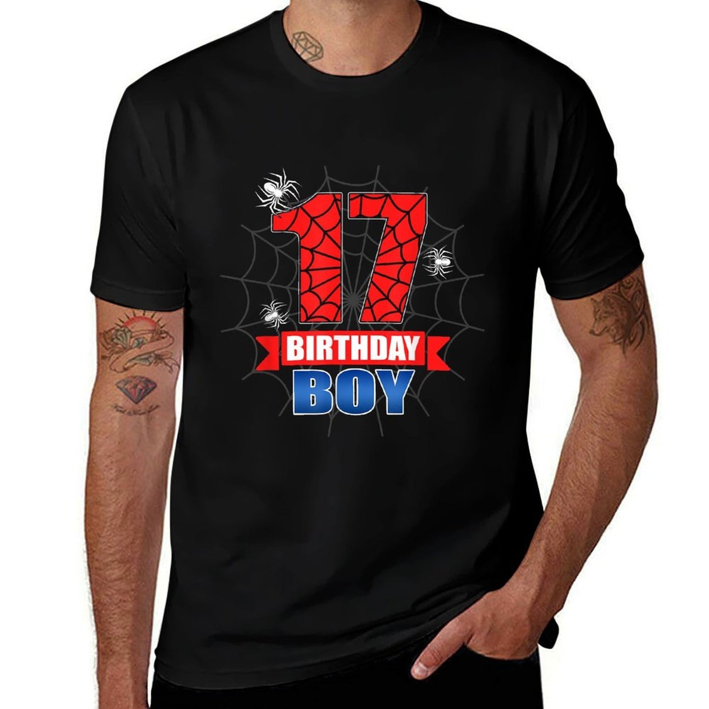 Spider Web 17 Years Old It's My 17th Birthday Boy Party  Eco-friendly Material T-Shirt