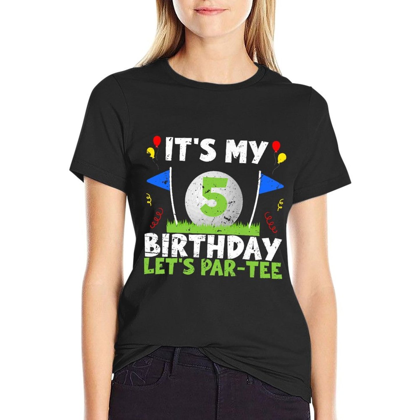 Kids 5th Birthday Party Golf Boy Five Year Old Golfer Premium  Cotton T-Shirt