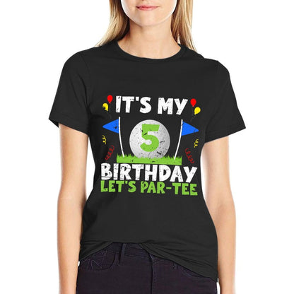 Kids 5th Birthday Party Golf Boy Five Year Old Golfer Premium  Cotton T-Shirt