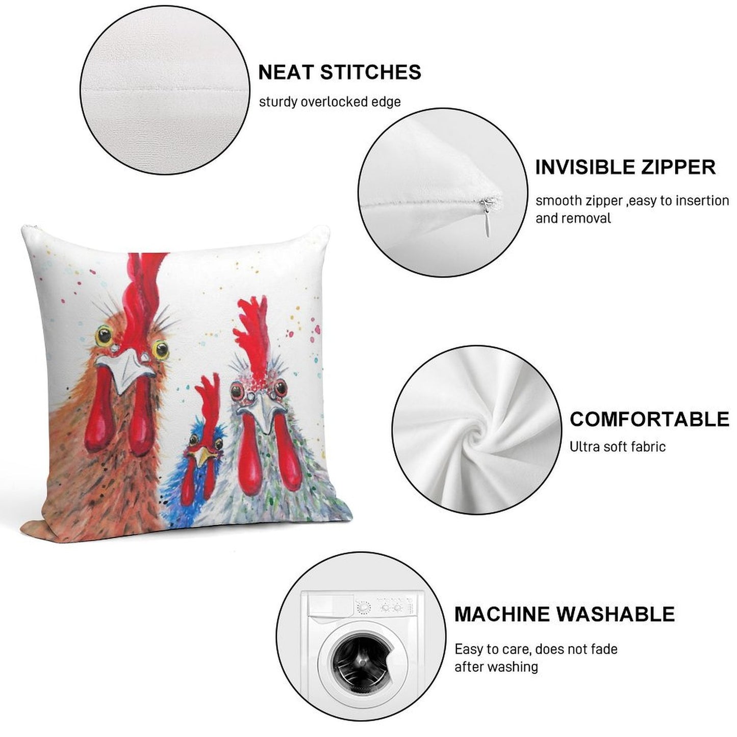 Chicken Ladies, Hen, Chicken, Rooster, Bird Soft Home Decor Throw Pillow