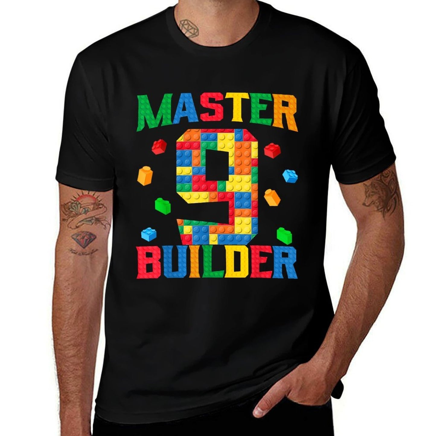 Master Builder 9th Birthday 9 Year Old Brick Building Blocks  Polyester Blend T-Shirt