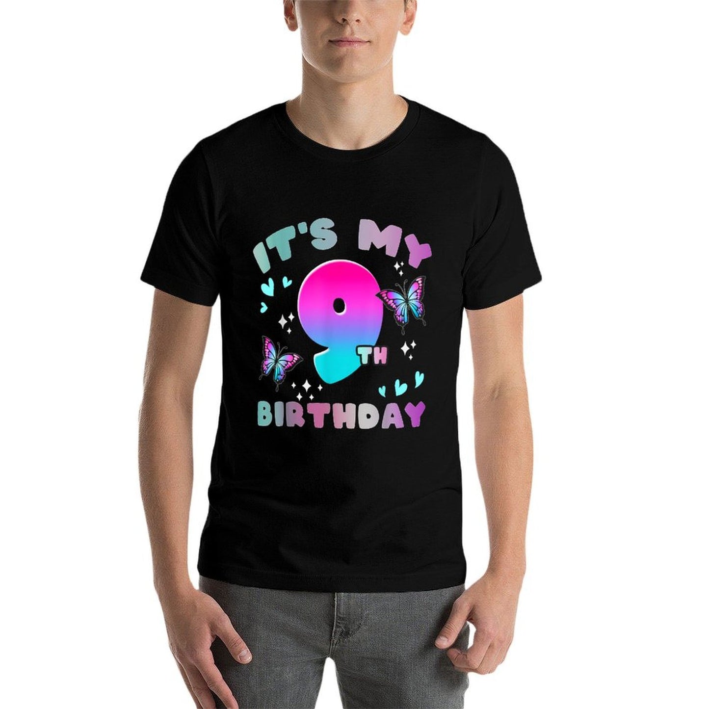 It's My 9th Birthday Butterfly 9 Years Old Butterflies Kid  Lightweight T-Shirt