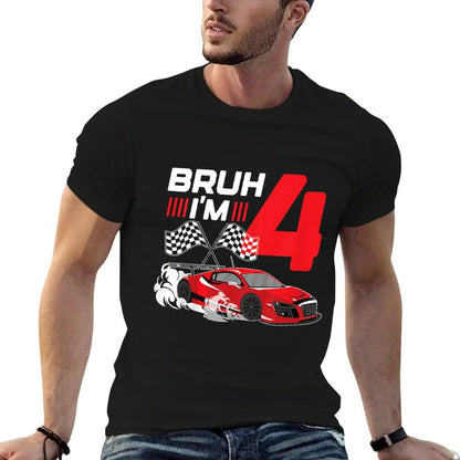 Kids Bruh I'm 4 Birthday Boys Race Car 4 Year 4th Birthday Racing  Relaxed-fit T-Shirt