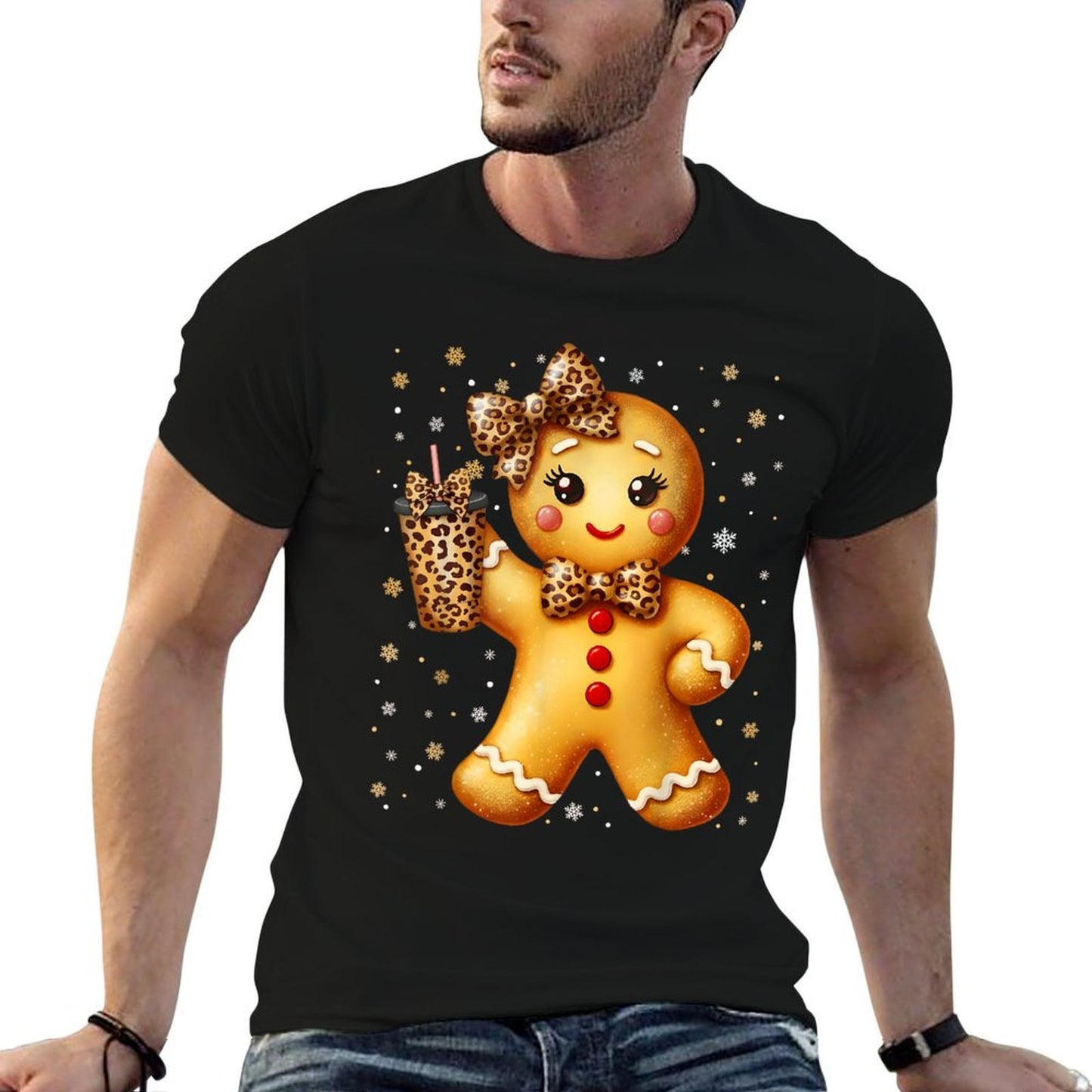 Cute Gingerbread Leopard Coquette Christmas Xmas Girl Women  Affordable Price T-Shirt