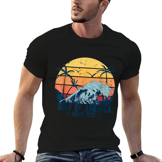 Retro Gulf Of USA America Est 2025 American Flag Man Women Slim-fit Cut T-Shirt