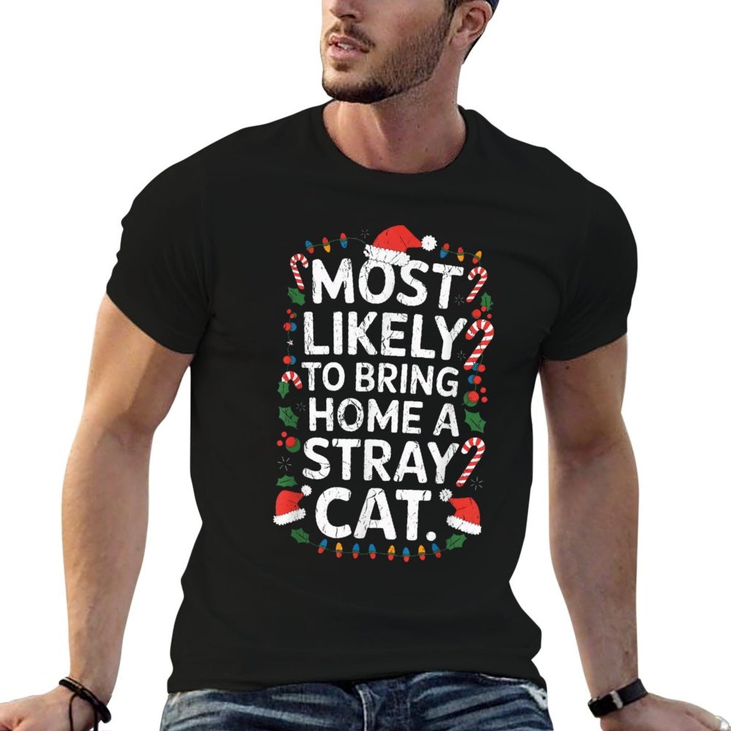 Pet Christmas Most Likely To Bring Home A Stray Cat Holiday  Heathered Texture T-Shirt