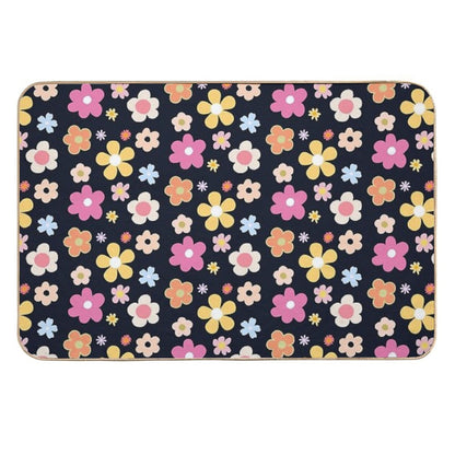 Cute Flower Dark Blue Theme  Odorless Bath Mat
