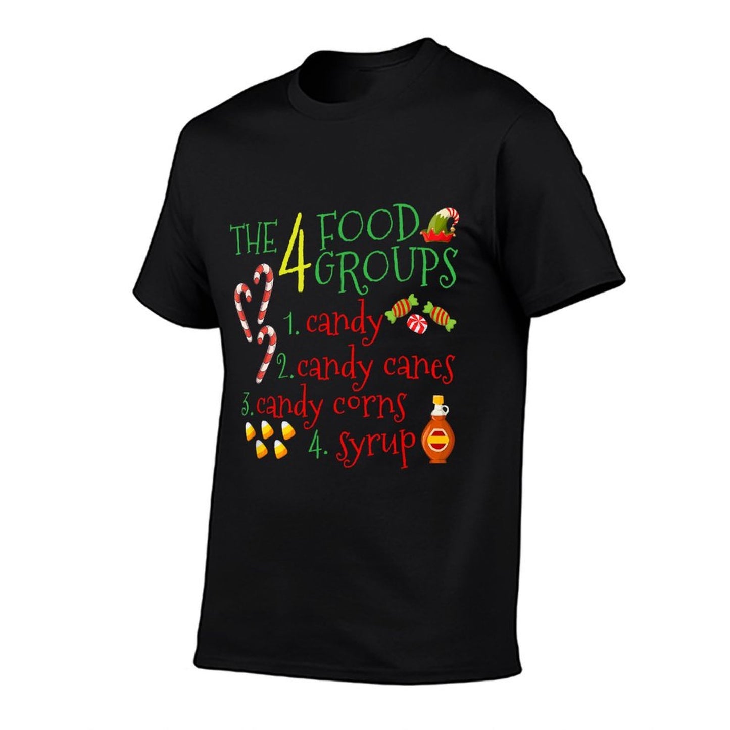 The 4 Elf Food Groups Funny Christmas Candy Cane  Rolled Sleeves T-Shirt