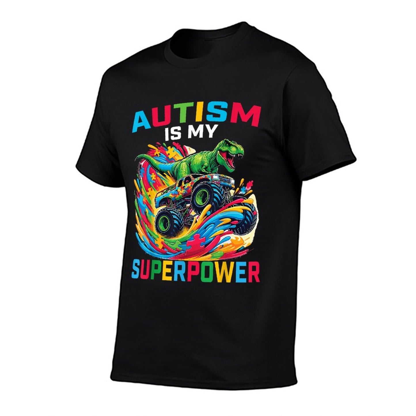 Autism Is My Superpower Dino T Rex Monster Truck Kids Boys  Relaxed-fit T-Shirt