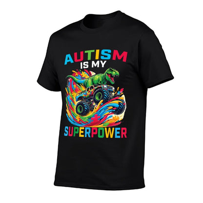 Autism Is My Superpower Dino T Rex Monster Truck Kids Boys  Relaxed-fit T-Shirt