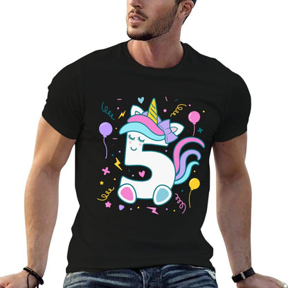 Unicorn 5th Birthday Number 5 Year Old Girl Birthday Comfortable T-Shirt
