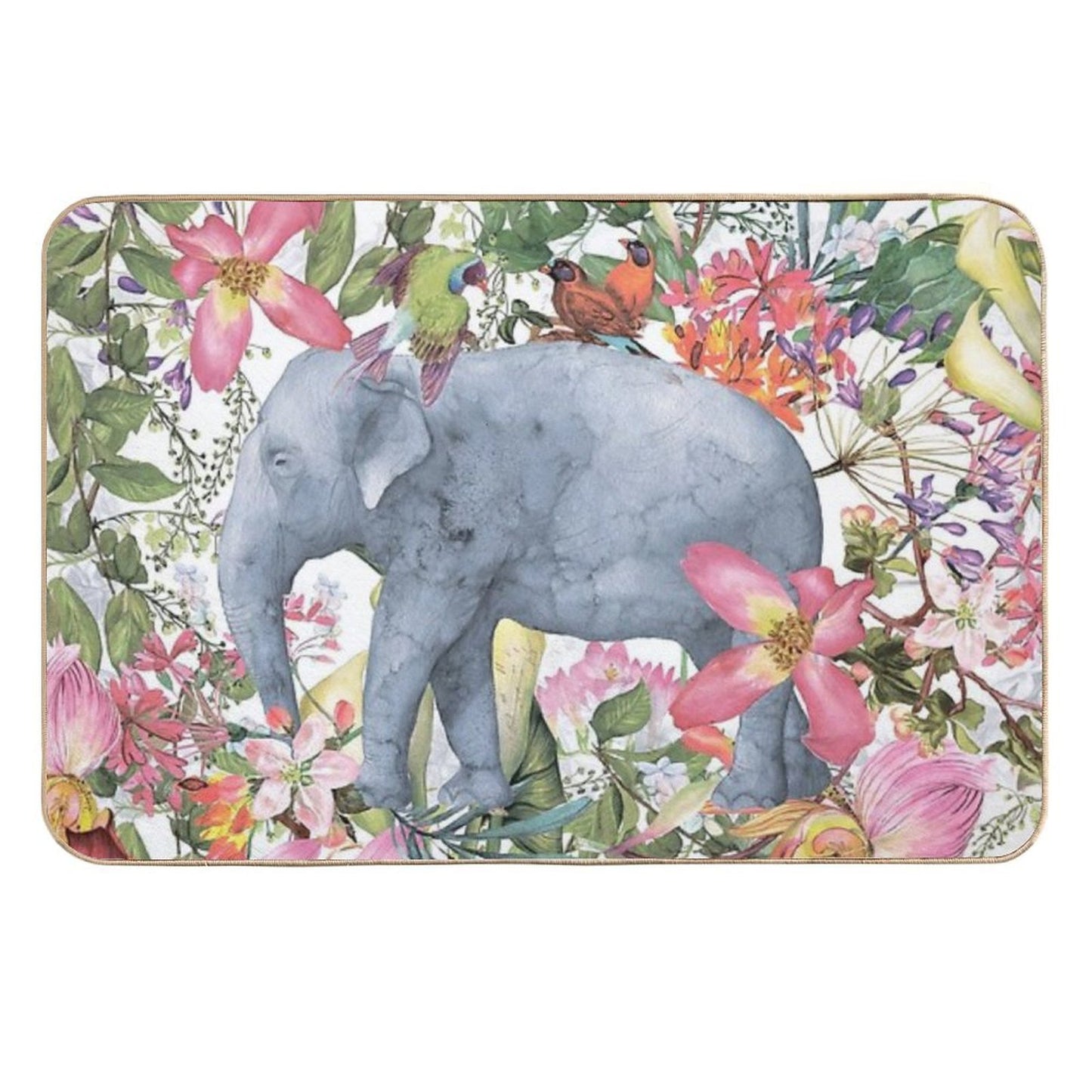 Elephant in Flower Jungle Botanical Garden  Slip-Resistant Bath Mat