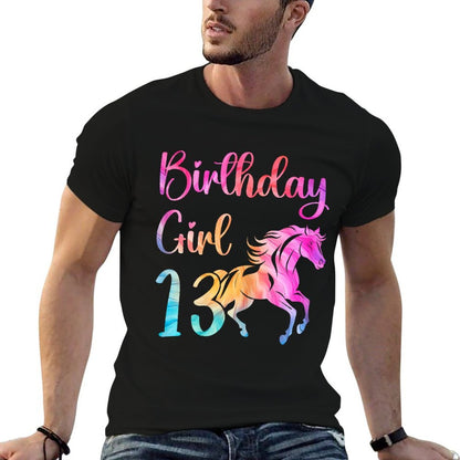 13th Birthday Horse 13 Year Old Girl Birthday Horse Lovers  Rolled Sleeves T-Shirt