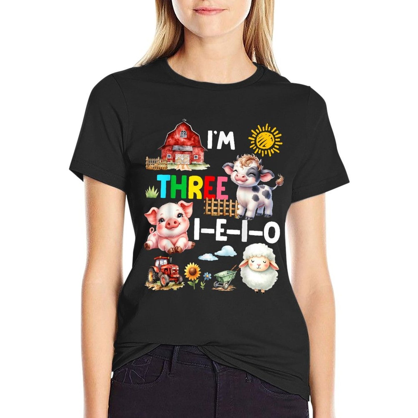 Kids I’m Three I-E-I-O 3 Years Old Farm Animals 3rd Birthday  Breathable T-Shirt