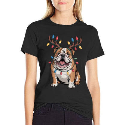 Santa English Bulldog Reindeer Light Christmas  Vintage-inspired T-Shirt