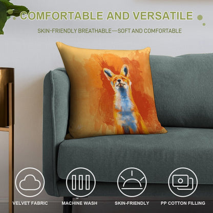 Happy Fox - Fox Illustration, Animal Art, Happiness Soft Washable Throw Pillow