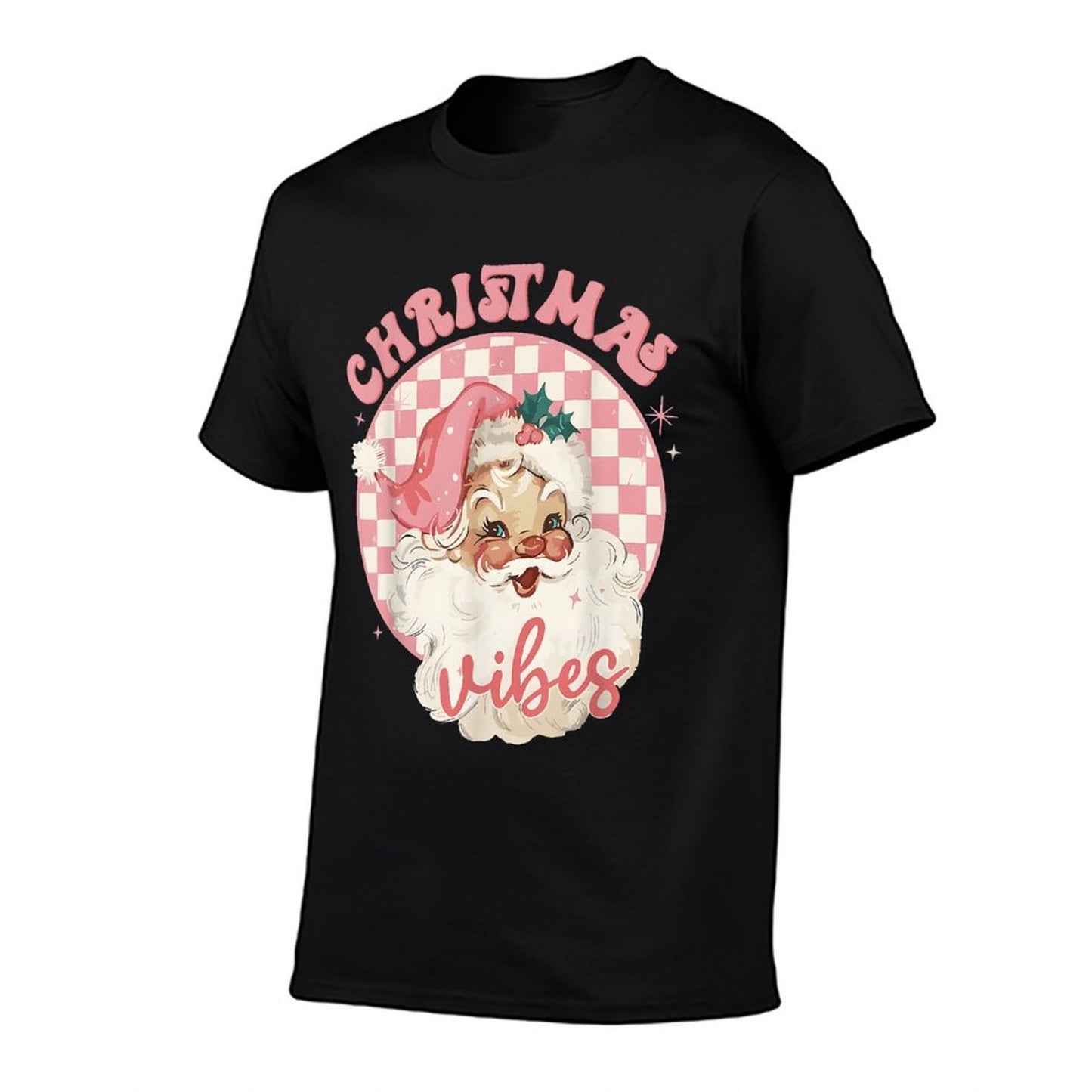 Christmas Vibes Pink Santa Claus Disco Vintage Xmas Holiday Comfortable T-Shirt