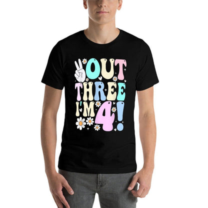 Peace Out Three I&#39;m 4 Four Year Old Girl 4th Birthday  Summer-ready Fabric T-Shirt