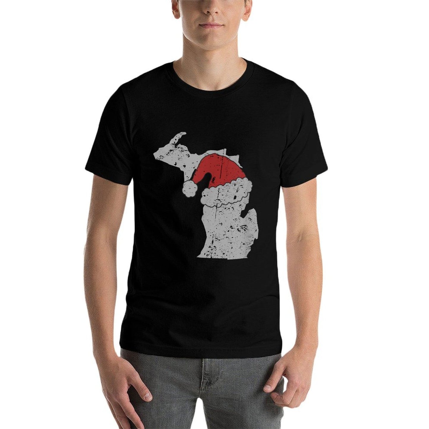 State of Michigan Christmas W Santa Hat Distressed  Vintage-inspired T-Shirt