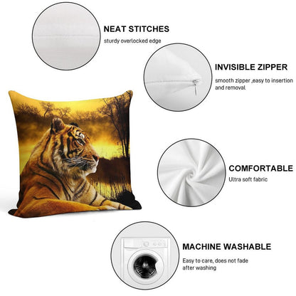 Tiger And Sunset Soft Style Accent Throw Pillow