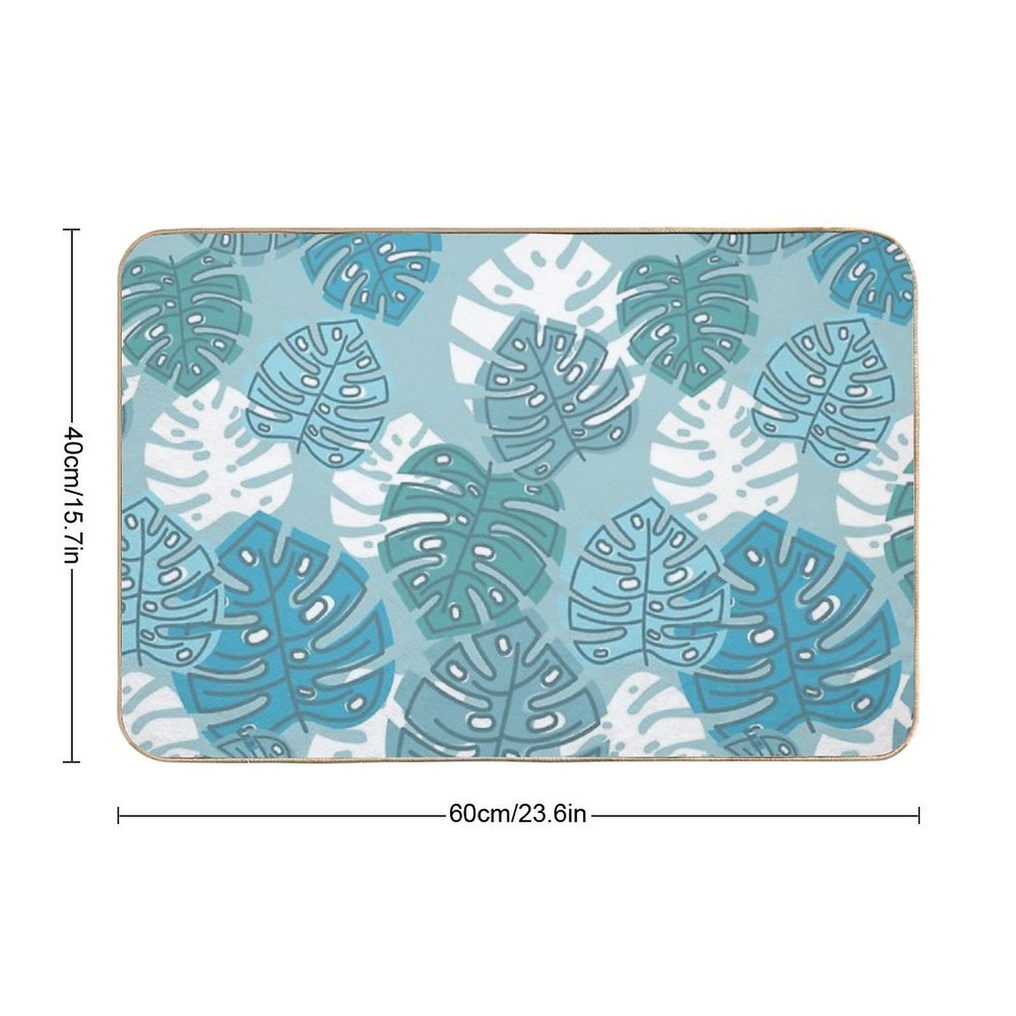 Pastel Blue Green Aqua Leaf Pattern  Odorless Bath Mat