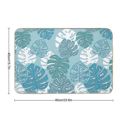 Pastel Blue Green Aqua Leaf Pattern  Odorless Bath Mat