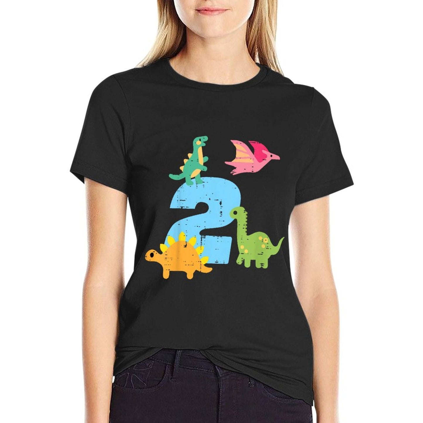 Kids 2nd Birthday Dinosaurs 2 Years Old Bday Toddler Boys Kids  Rolled Sleeves T-Shirt