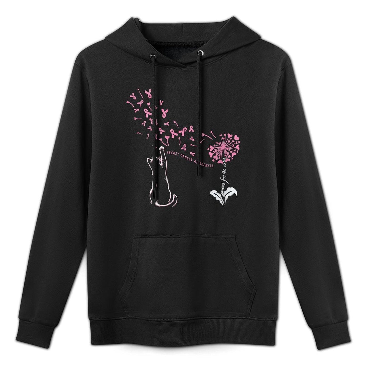 Womens Cat Paw For Cure Support Breast Cancer Awareness Dandelion Medium-Weight Fabric Hoodie