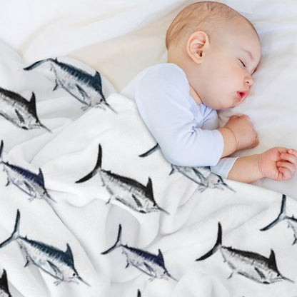 Graphic Modern Vector Atlantic Blue Marlin Pattern Multi-functional Throw Blanket