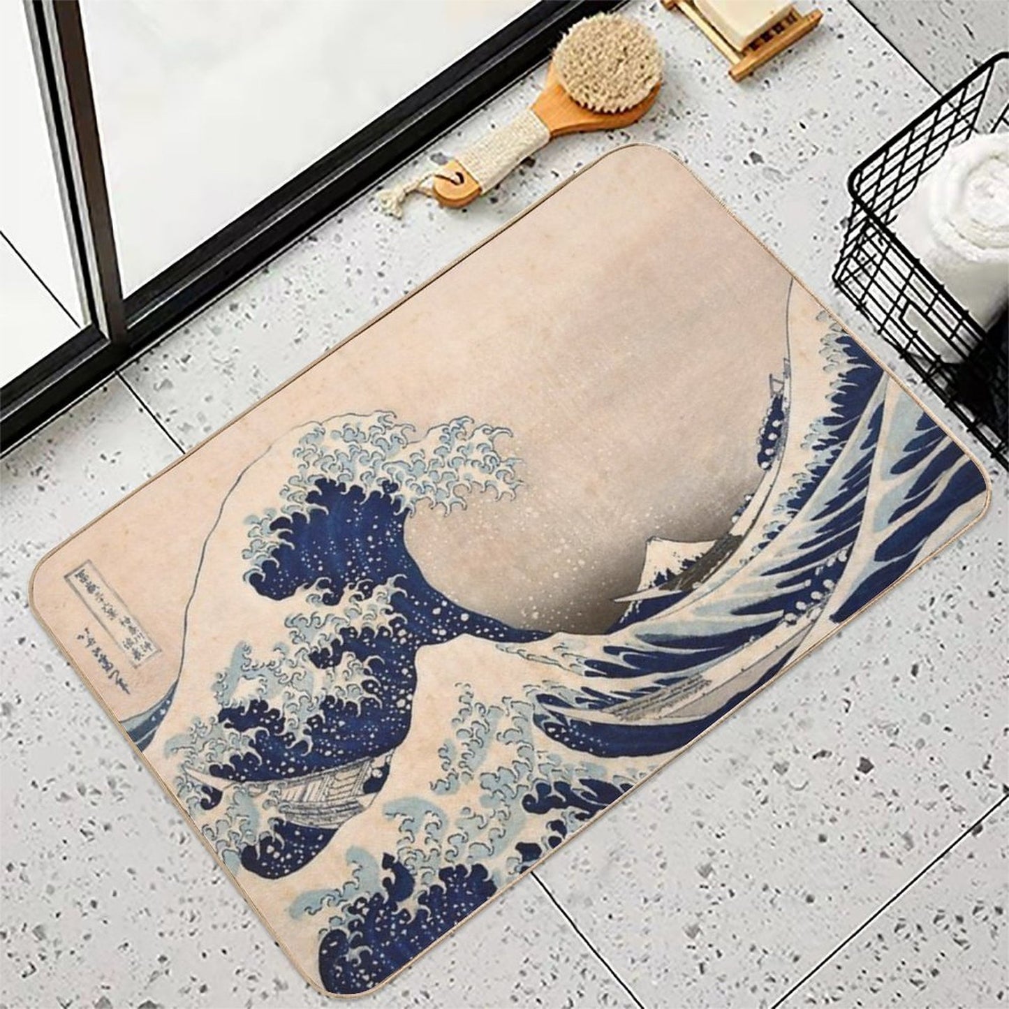 Classic Japanese Great Wave Off Kanagawa by Hokusai Wall Tapestry Traditional Version HD High Quality  Easy Maintenance Bath Mat